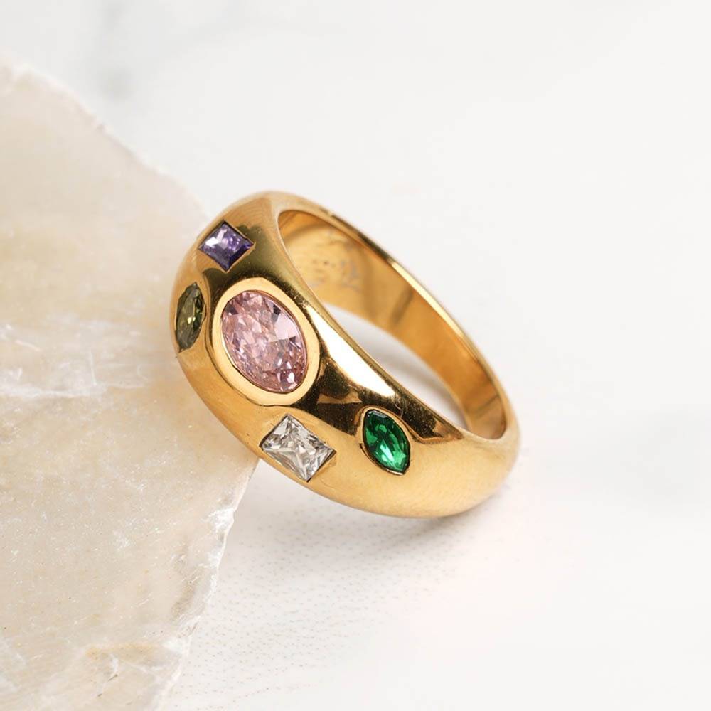 Palmonas Multi Stone Unique Gold Ring For Women - Waterproof & Anti-Tarnish : PMW01RG013-7
