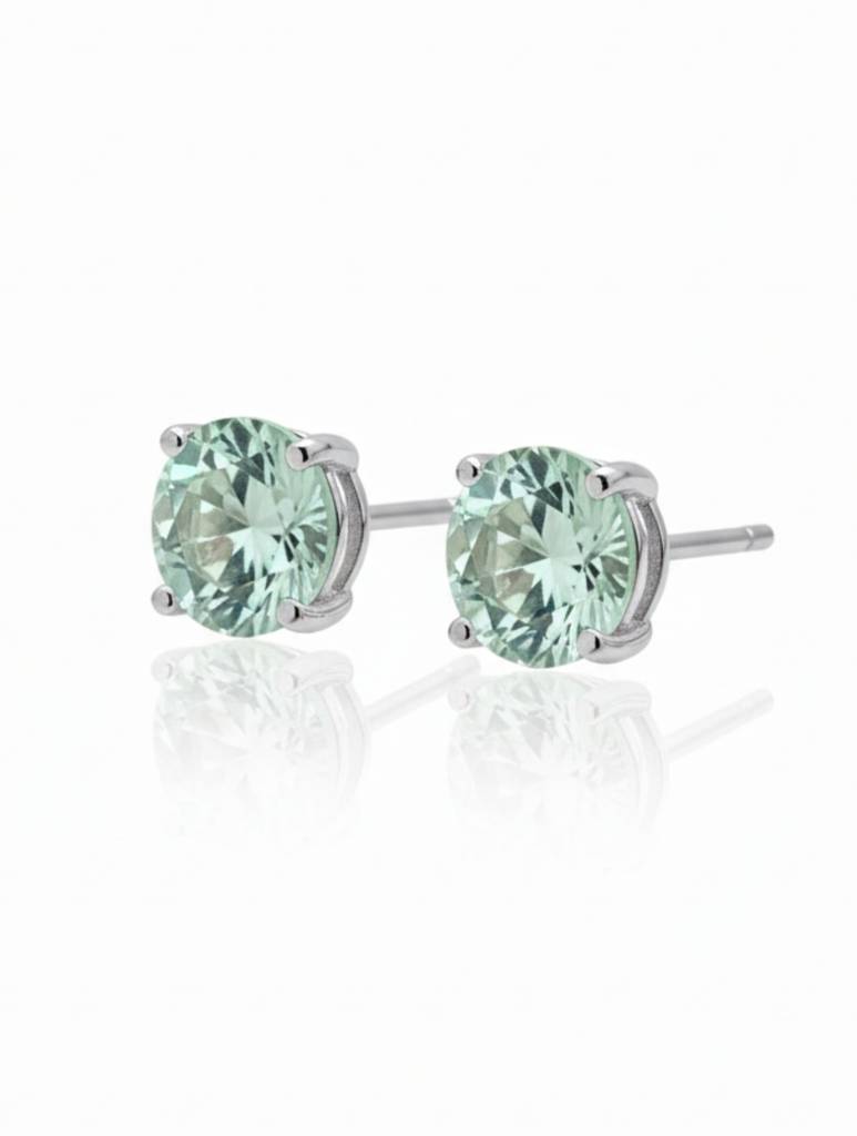 Kicky & Perky Natural Green Amethyst Stud Earrings In 925 Sterling Silver : VSILSME030