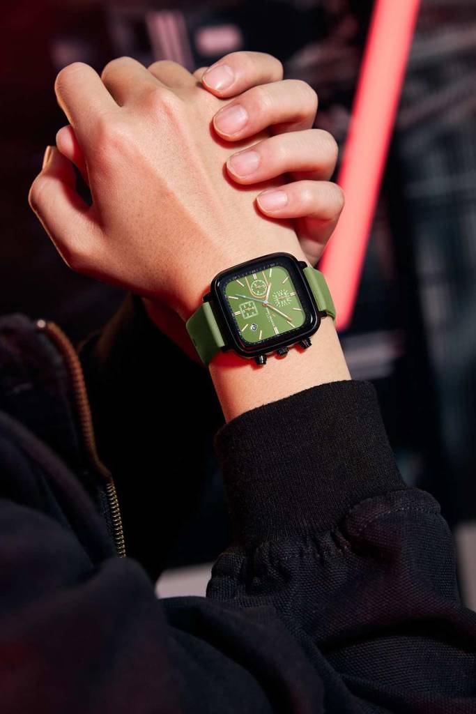 Daniel Hechter Paris Belleville Collection Modern Multi Functional Watch For Men With Square Dial And Silicon Ban : DHM1002-05