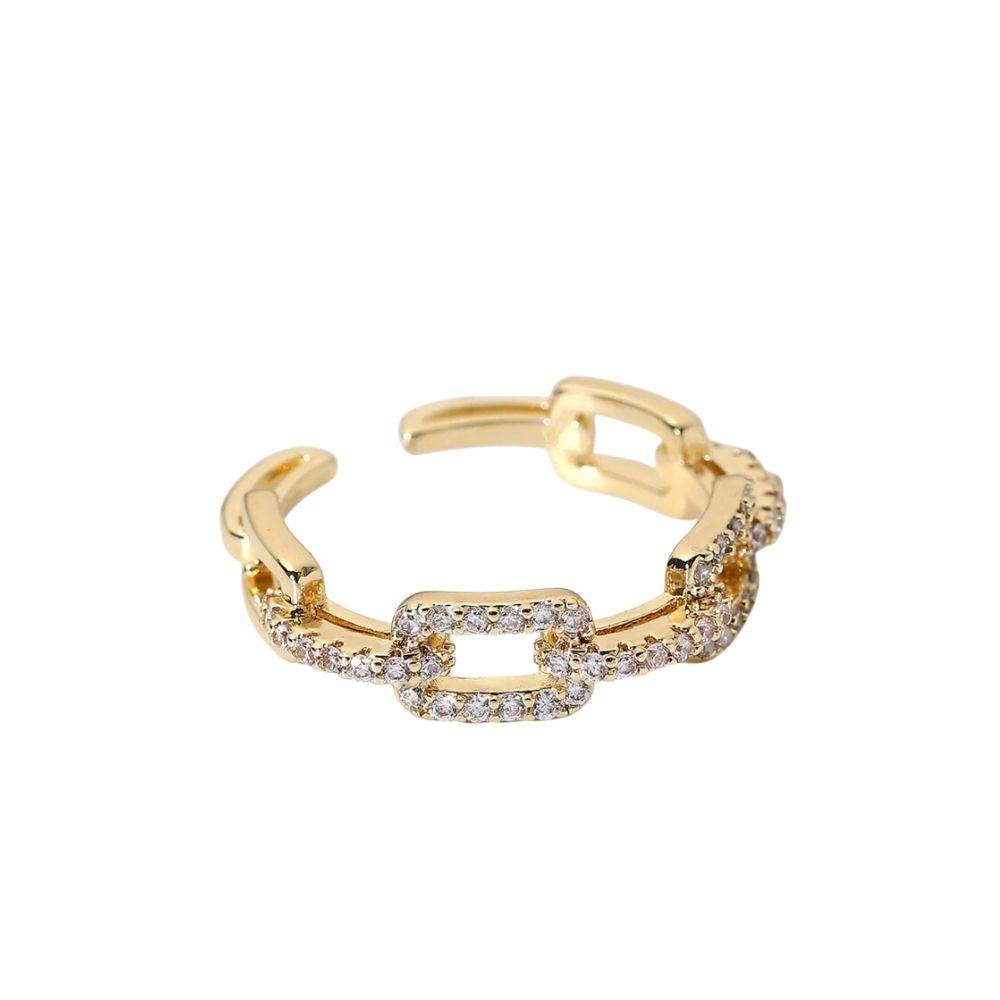 18Kt Gold Plated Cuban Stackable Zircon Open Adjustable Ring, Raya : INRAYA