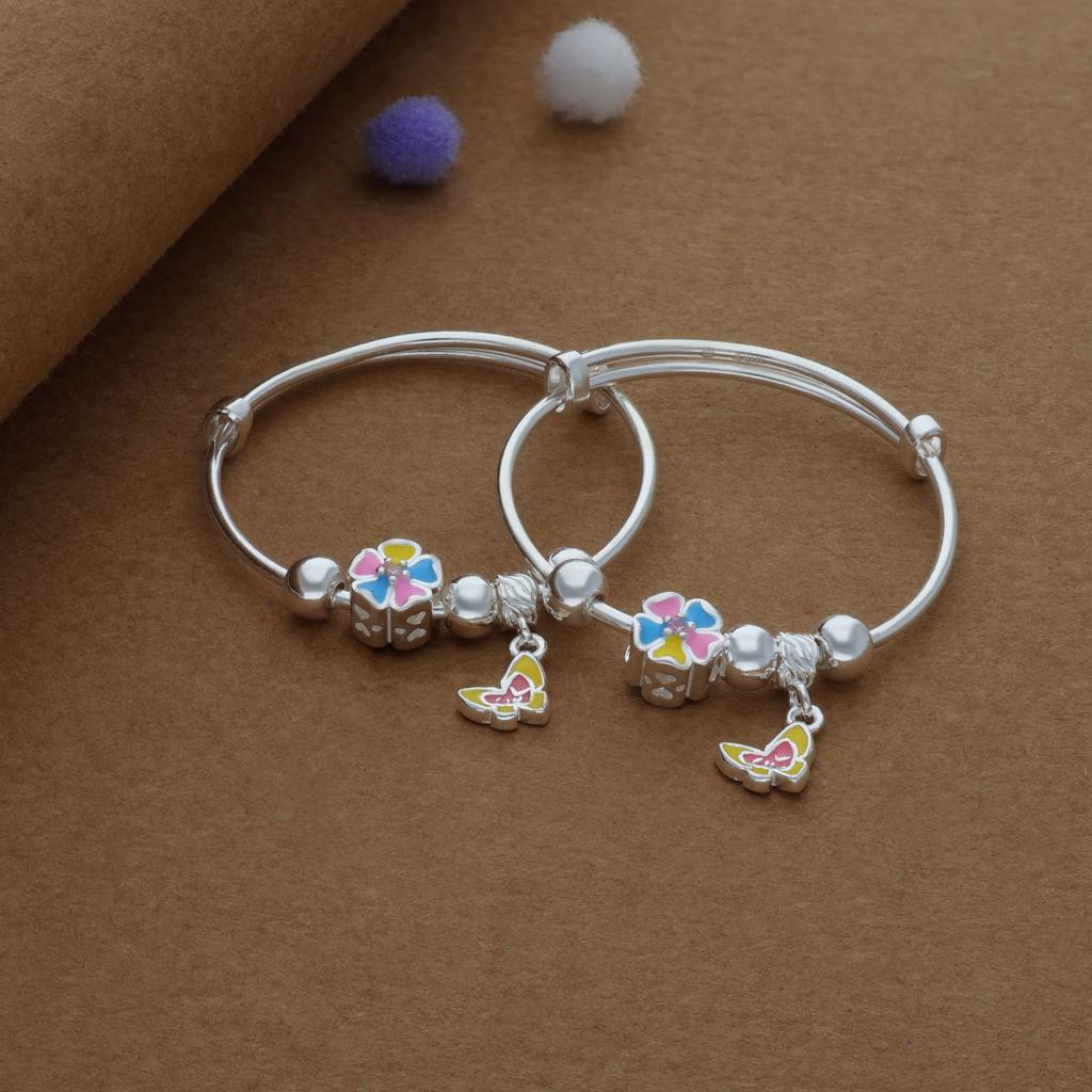 Iyal Dreamy Butterfly Charm 999 Silver Kids Bangles (0-5 Yrs) : KB-CC-RH-E-350-P