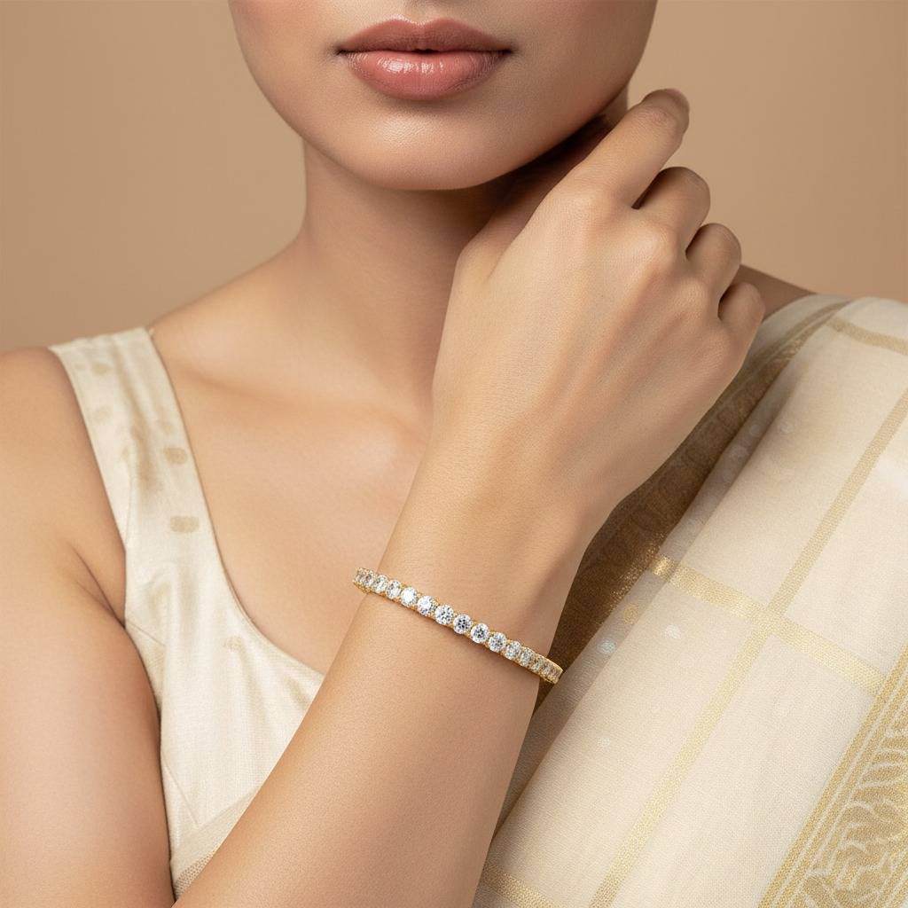 Gold Plated Solitaire Bangles For Women | Elegant Wedding, Festive & Party Wear Bangles (Set Of 2) : TP1487G_24