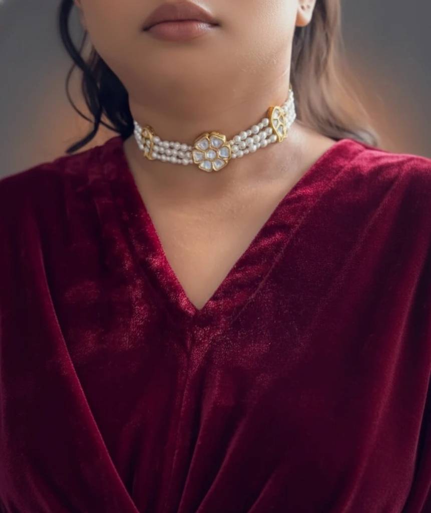 Le Rubita Moissanite Polki & Pearl Choker Necklace : XAKPF1200