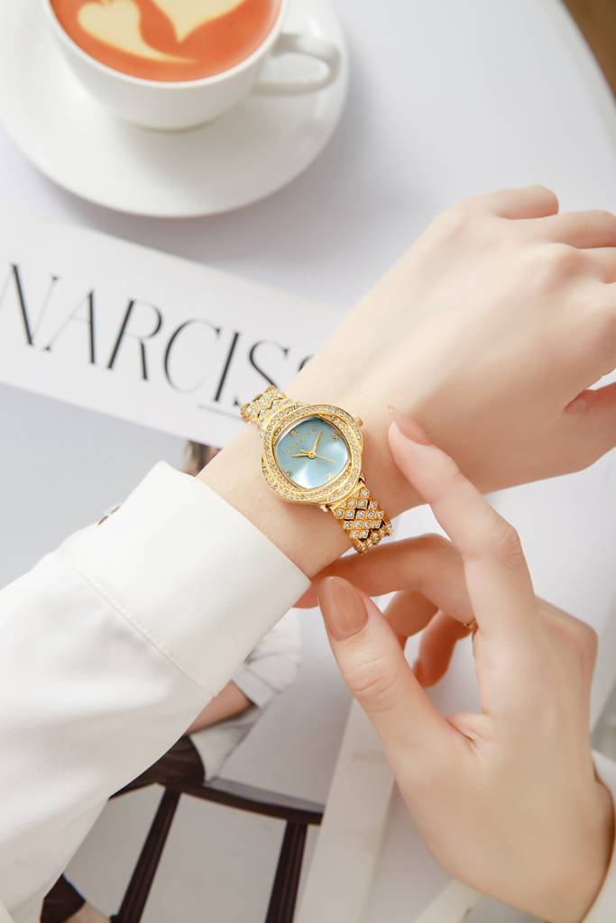 Giordano Luxury Crystal Watch For Women, Stainless Steel Strap, Diamond-Studded Bezel, Elegant Dress Timepiece : GZ-60120-33