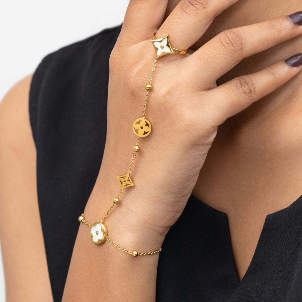 Floral Motif Anti-Tarnish Ring Bracelet For Women : HSPS60MB1047