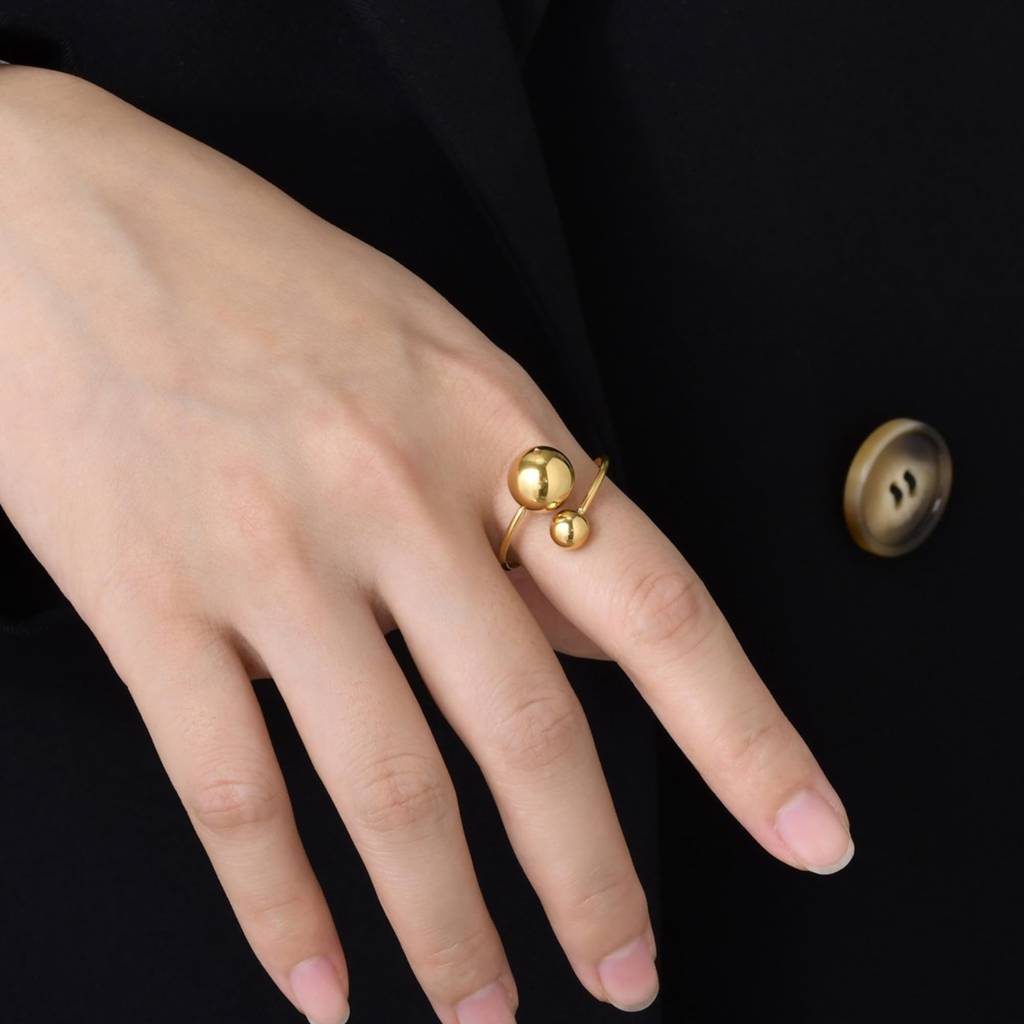 Premium Minimal Ball Ring : RG_SS_2ball_Gld