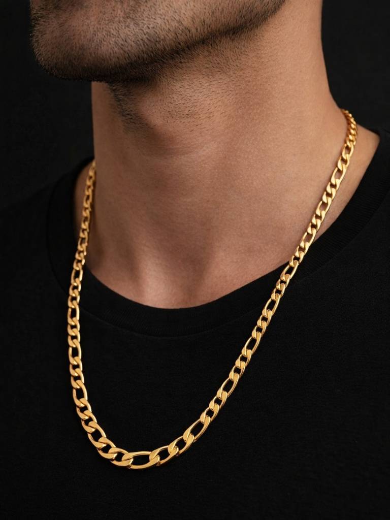 18K Gold Figaro Link Chain For Men – 6Mm Stainless Steel 24 Inch : MATC714GLC