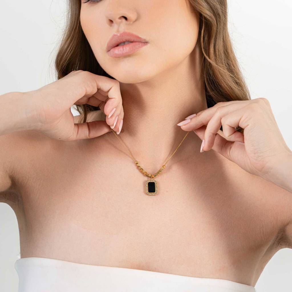 Clavicle Gemstone Bar Necklace - 18K Gold Plated : PD74