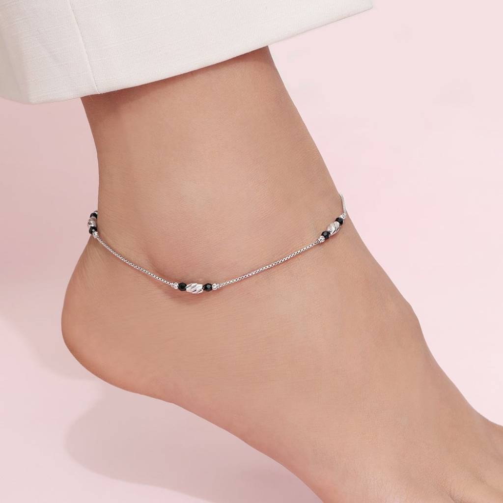 Elegant 925 Sterling Silver Box Chain Anklet : ANK-60400-PAIR-R