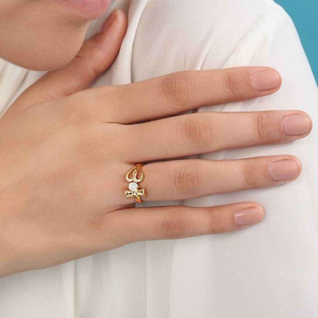 Divine Trishul 925 Sterling Silver Gold-Plated Ring (Onesize) : RNG-40363-G
