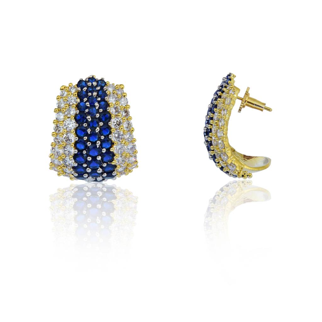 Blue And White Zirconia Half Hoop Earrings : IE291F