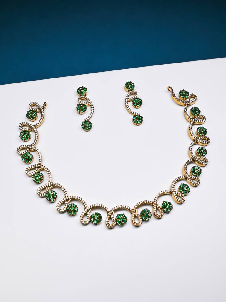 Aryahi Necklace With Earrings | American Diamond : RKNP000025