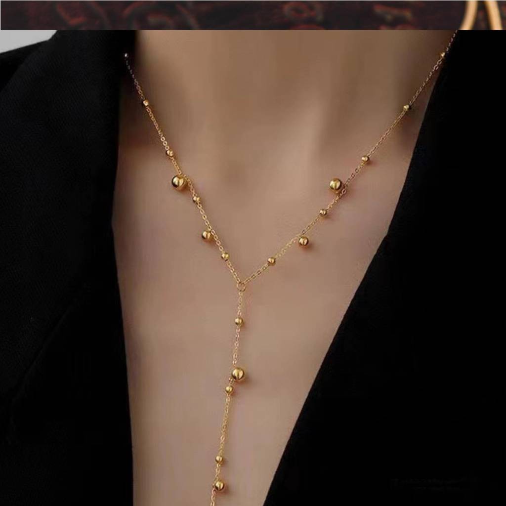 Women'S Long Bead Chain Necklace : NC_SS_longbead_gld