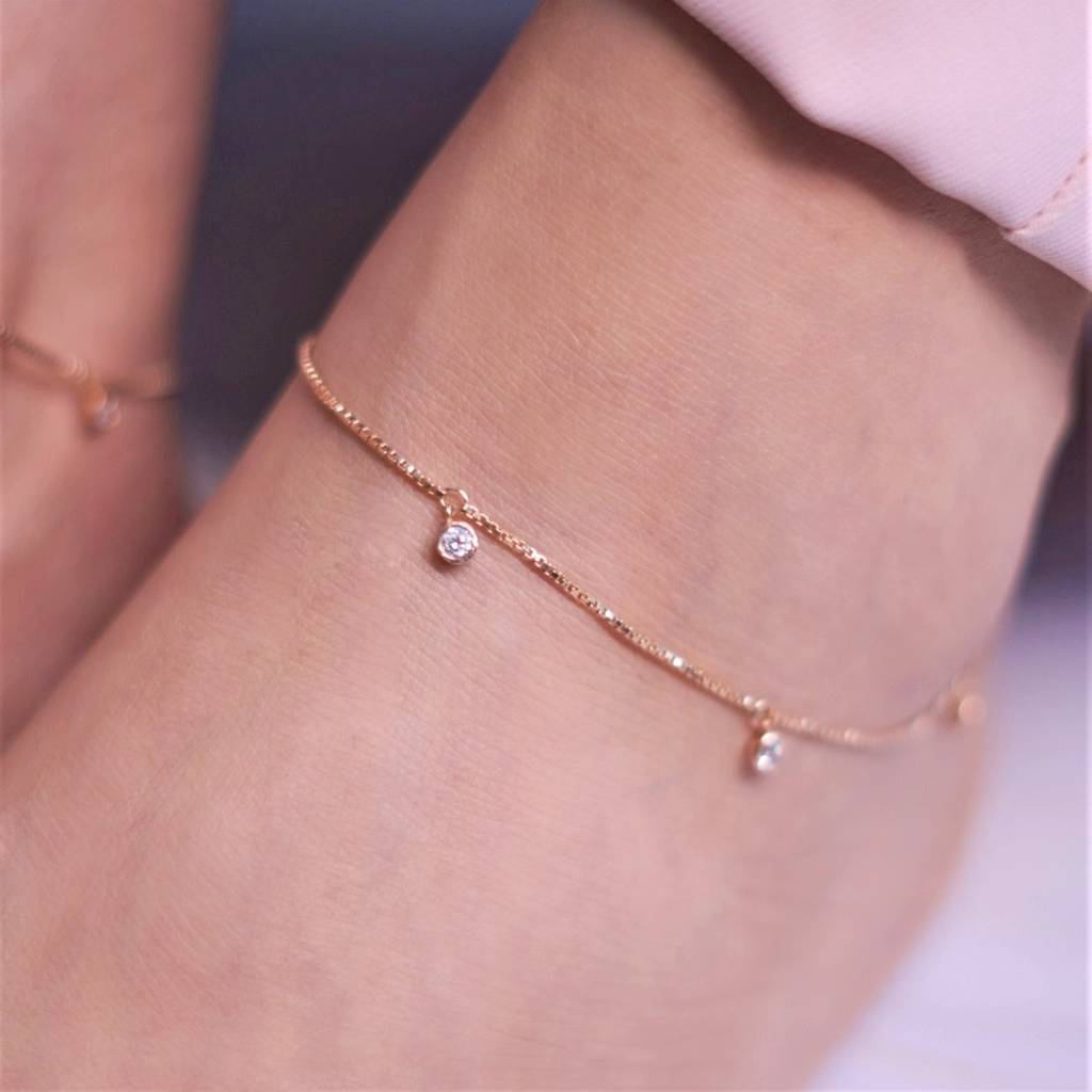 Drop Cz Rose Gold Plated 925 Sterling Silver Anklet : ANK-60103-PAIR