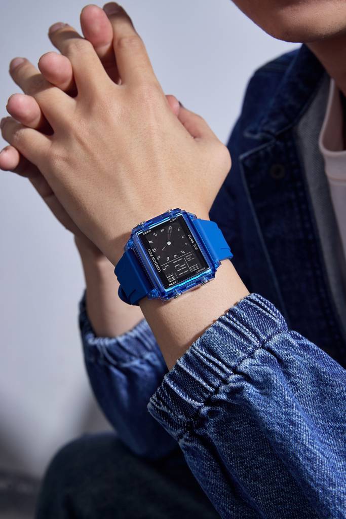 Analog-Digital Quartz Watch For Men With Square Dial, Day-Date Display, Silicone Strap And Water Resistance : LFM10015-05