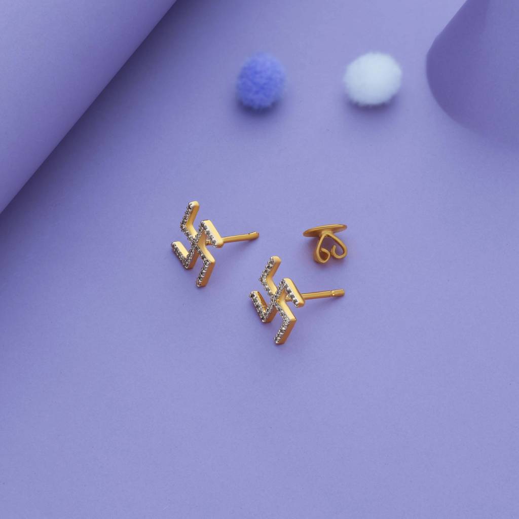 Iyal Auspicious Swatika Gold Polish 925 Silver Stud Earring : EA-ST-GO-M-206-P