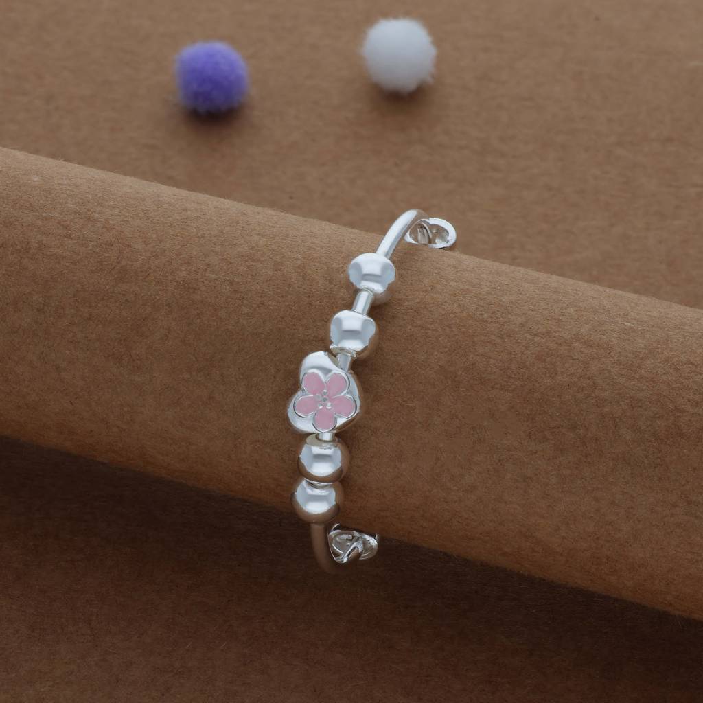 Iyal Mini Flower Hug Kid Silver Bangles (0–3 Yrs) | 999 Hallmark | Adjustable Baby Bangle For Daily Wear : KB-CC-RH-A-166-P