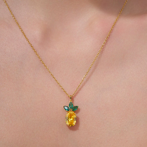 18K Gold Vermeil Tropical Pineapple Pendant Necklace For Women | Valentine Gift Jewellery : KNP0080-Gold