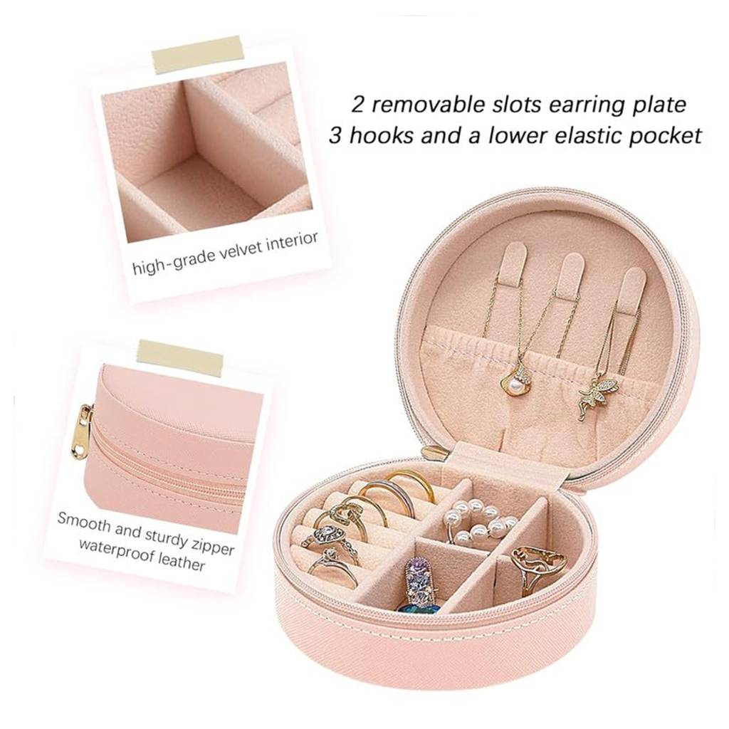 le Jewellery Organiser Box Pink Leather Zipper Lock Portable Pink Jewellery Storage Box Case With Dividers : JOB-004-Pink-JO-BOX