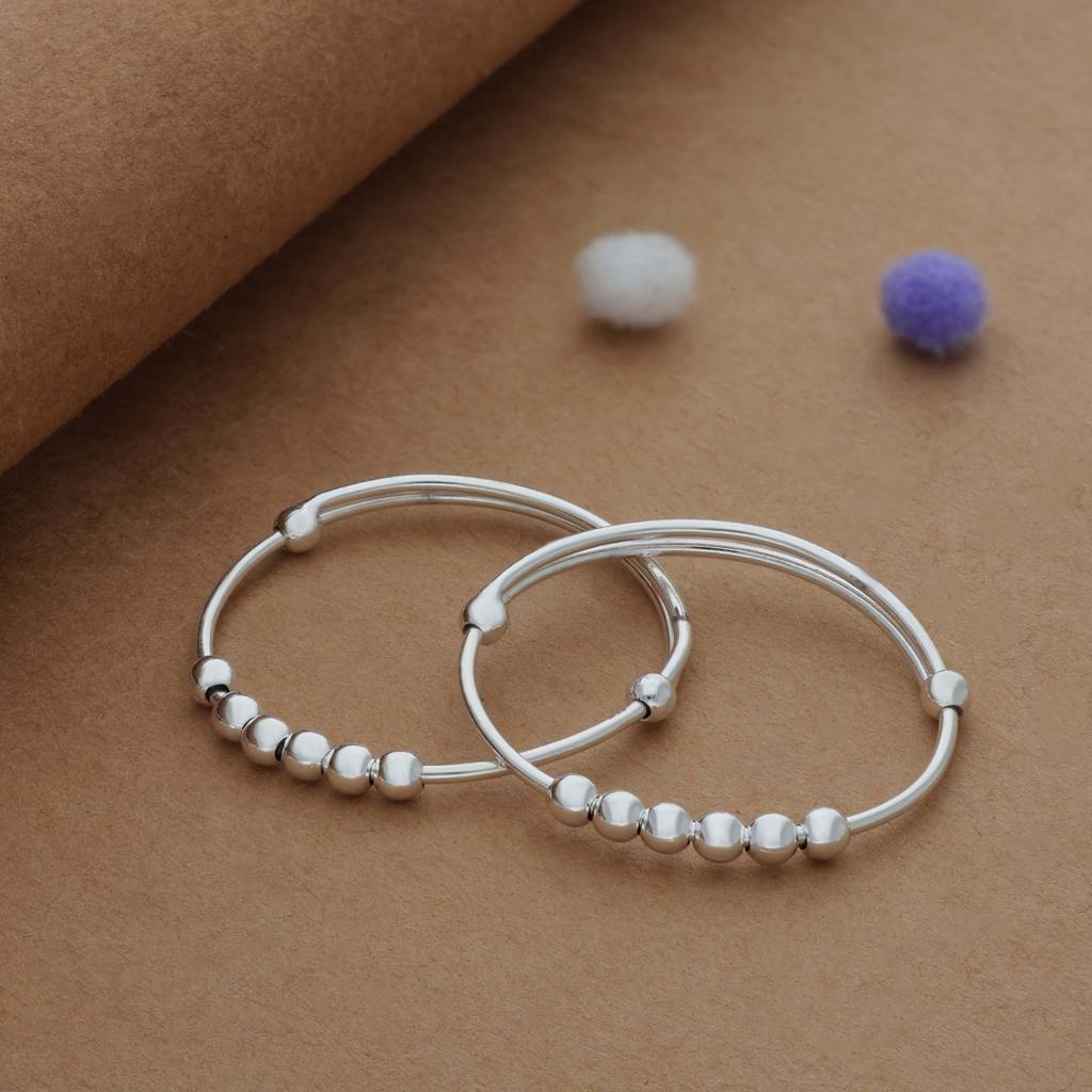 Iyal Tiny Ball Bead 925 Silver Kid Bangles For Daily Use (0-5 Yrs) : KB-CC-RH-C-146-P