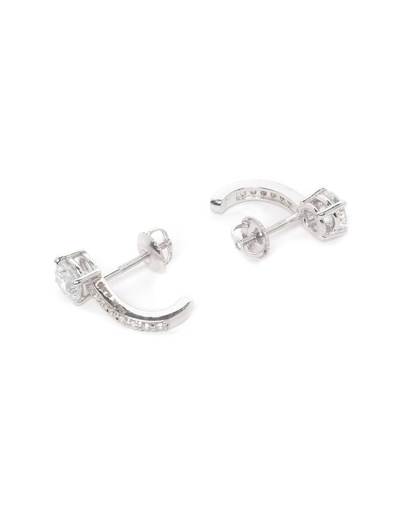 925 Sterling Silver Swiss Zirconia Hoop Amy Earring With Screw Back Gift For Women And Girls : CSWZHDE6