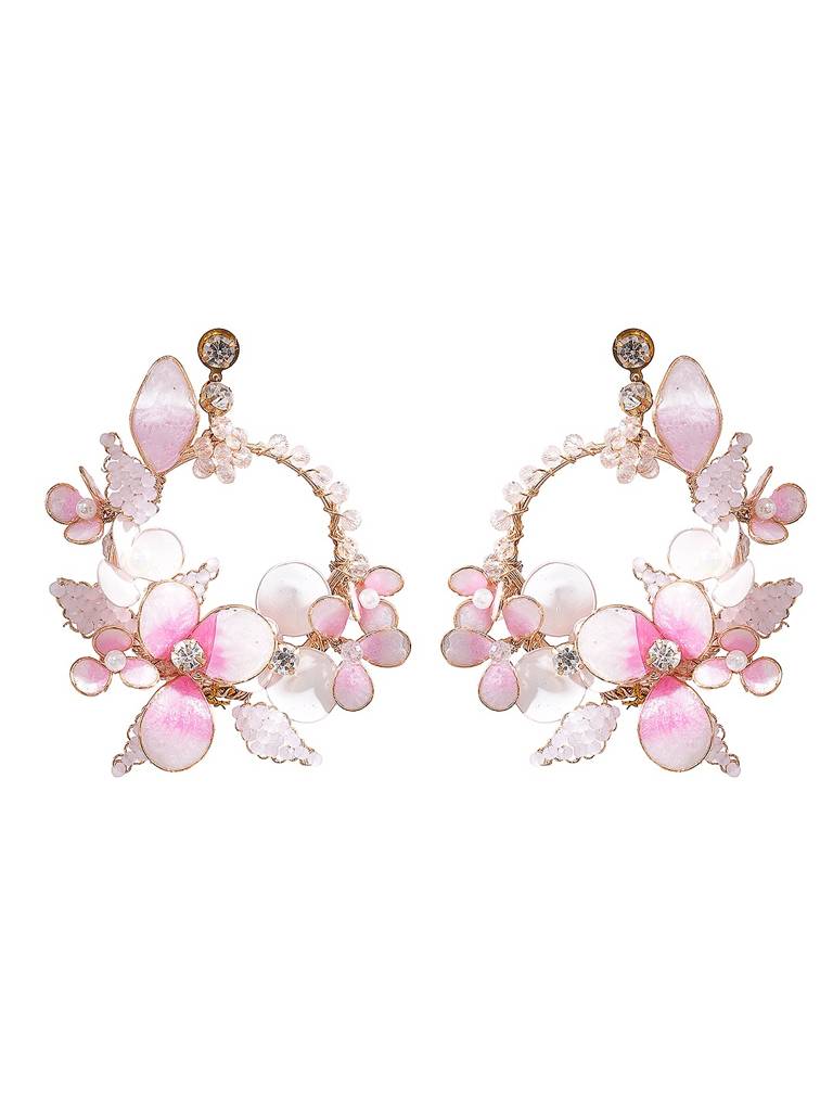 Pink Enamelled Floral Designer Luxe Earrings : SJER2944
