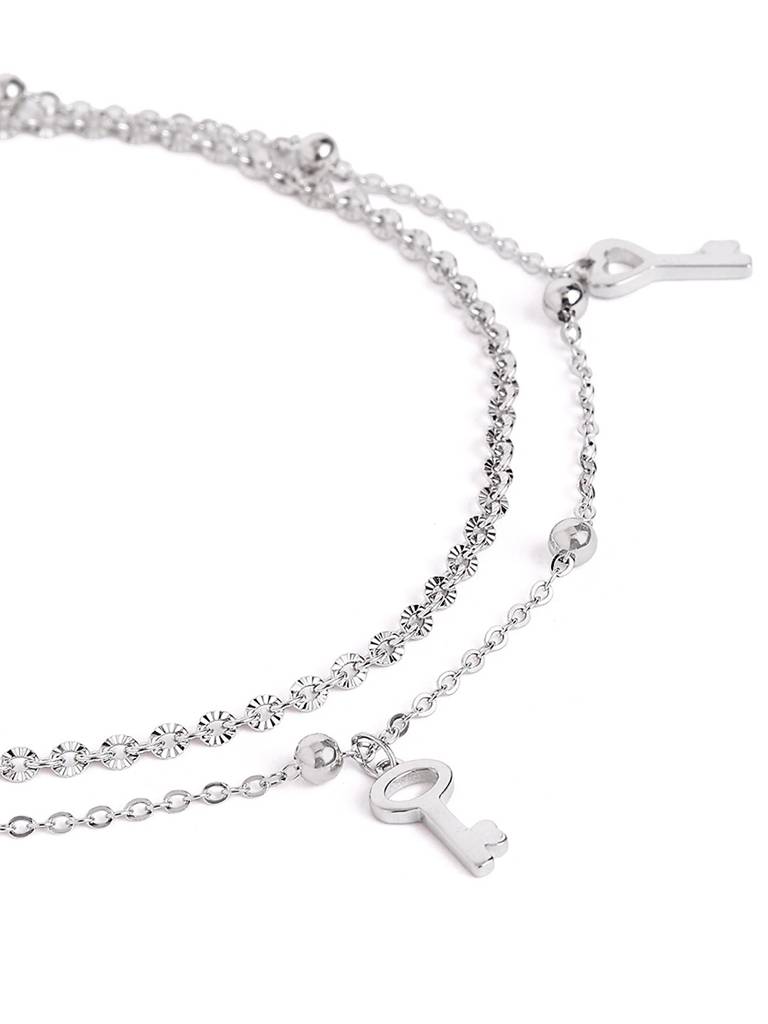 Silver Secret Key Charm Adjustable Anklet : WAN00037