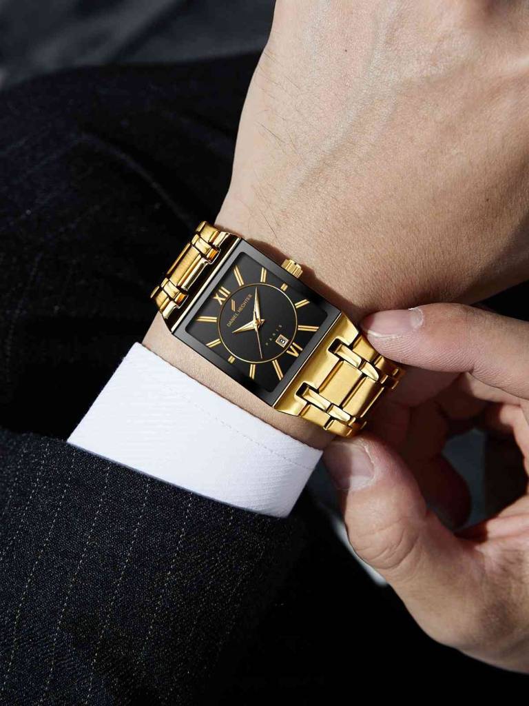 Daniel Hechter Paris Gallieni Collection Vintage Analog Watch For Men - Rectangular Dial With Roman Numerals, Dat : DHM1029-33
