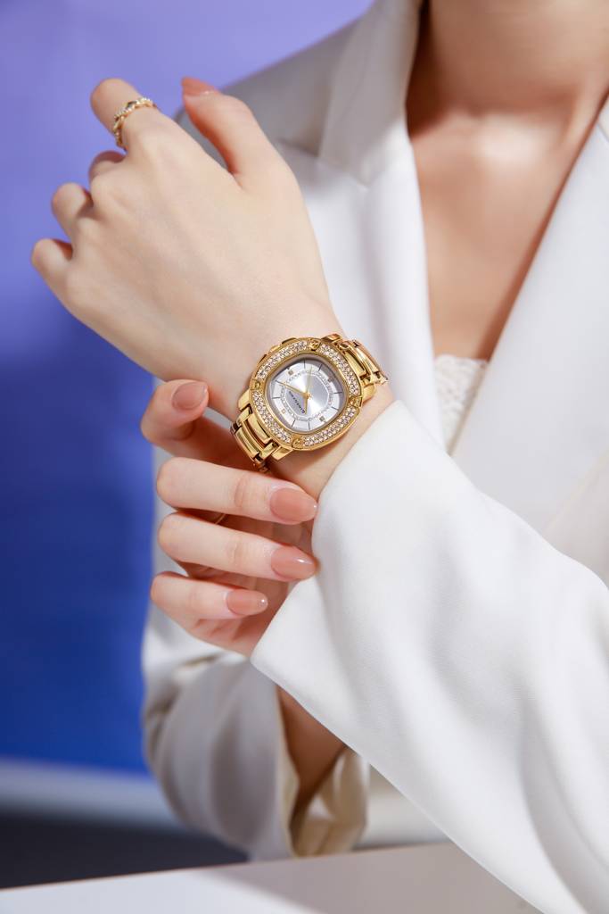 Giordano Analog Dress Watch For Women With Square Dial, Crystal-Accented Bezel And Stainless Steel Strap : GZ-60109-22