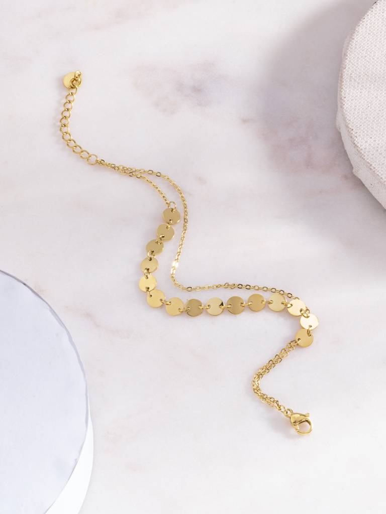Flat Disc Linked Layered Bracelet For Women - Waterproof & Anti-Tarnish : BR0591