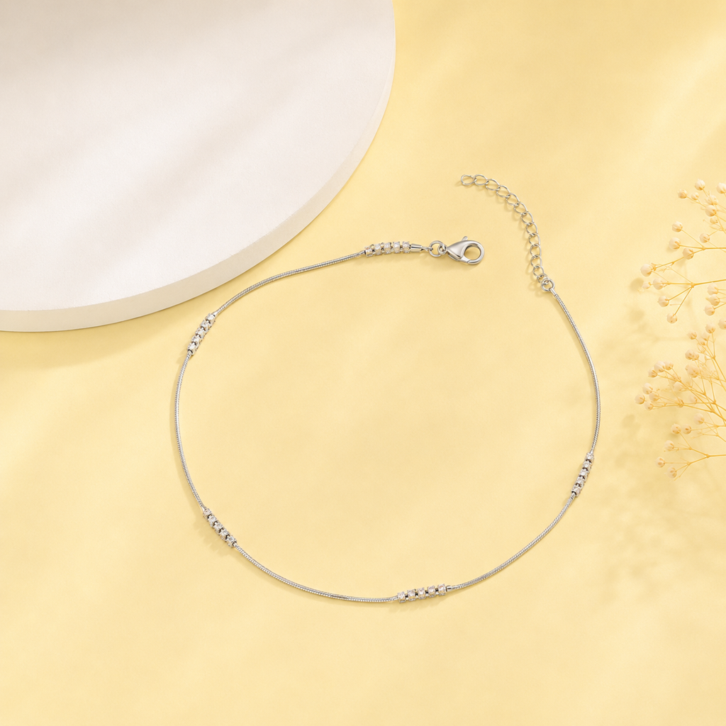 Silver Minimal Snake Chain Anklet : AN03615