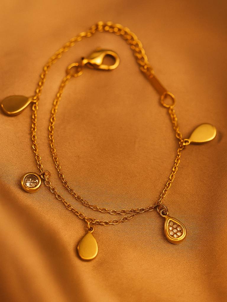 18K Gold Teardrop Charms Bracelet With Cz Stones | Lightweight & Elegant : ATCB550TCB