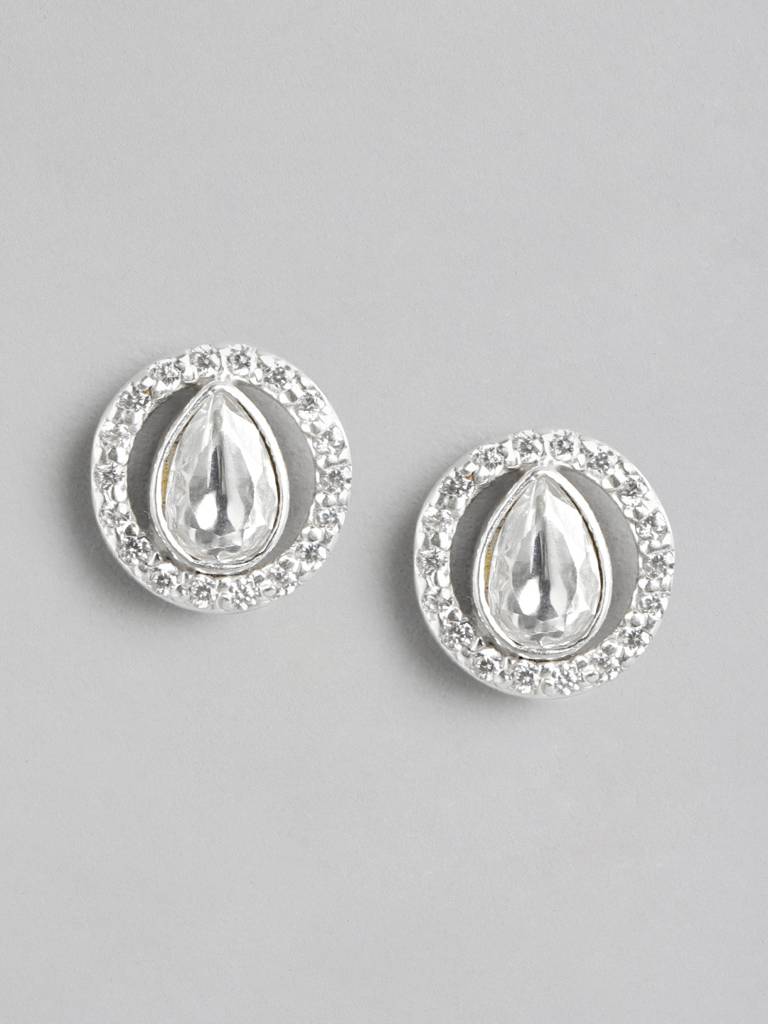 92.5 Silver Girdle White Kundan Stud Earrings : 92.5 Silver Girdle White Kundan Stud Earrings : U100SG003MY027