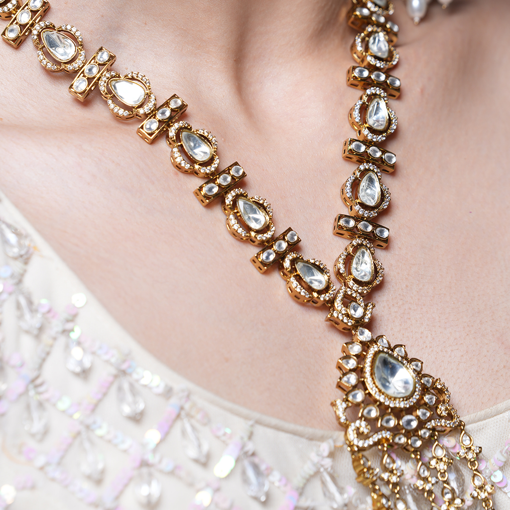 Long Designer Mehendi Polish Kundan Set : CAO0066MKT