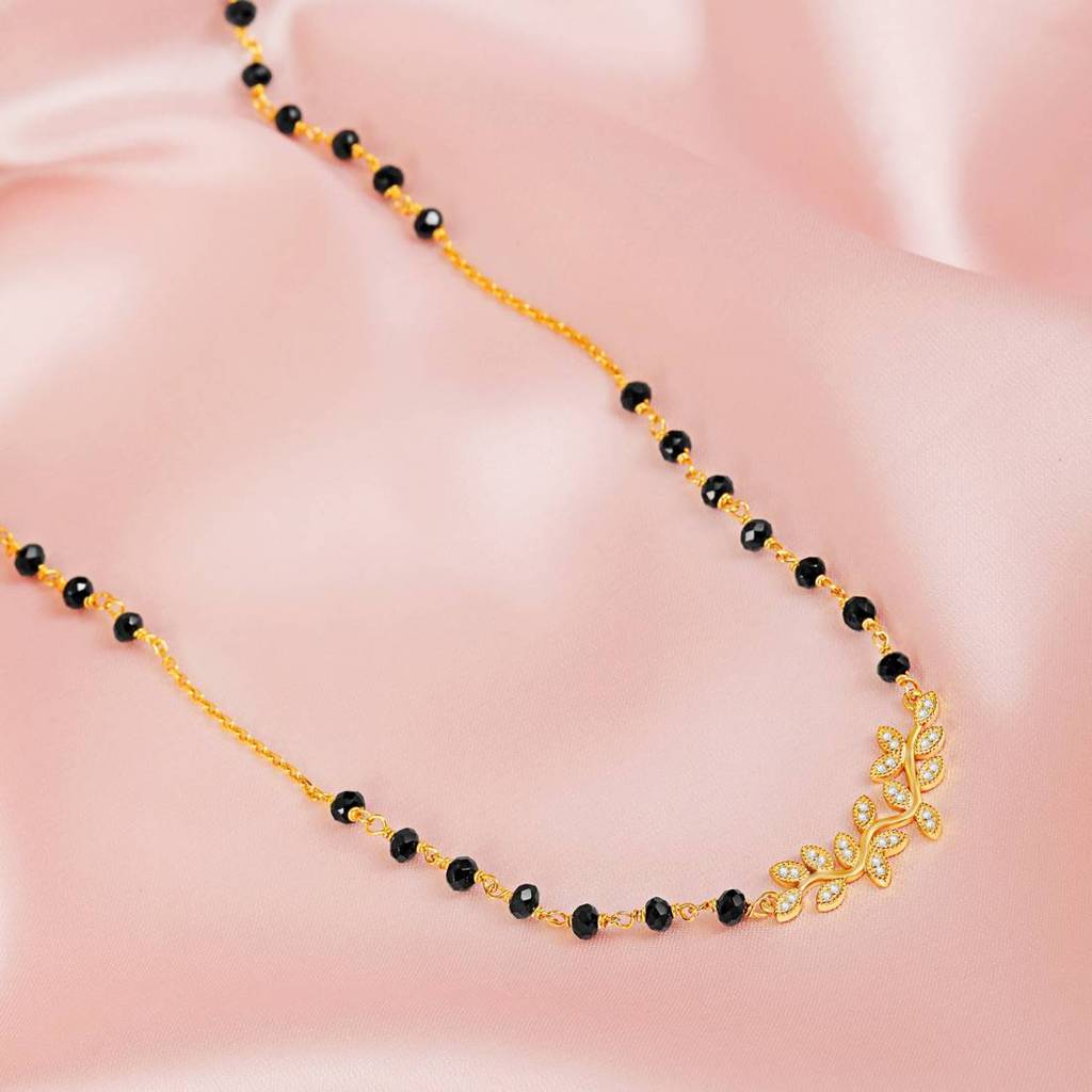 Modern Leaf Pattern Gold Plated 925 Sterling Silver Mangalsutra : MGS-10080-G