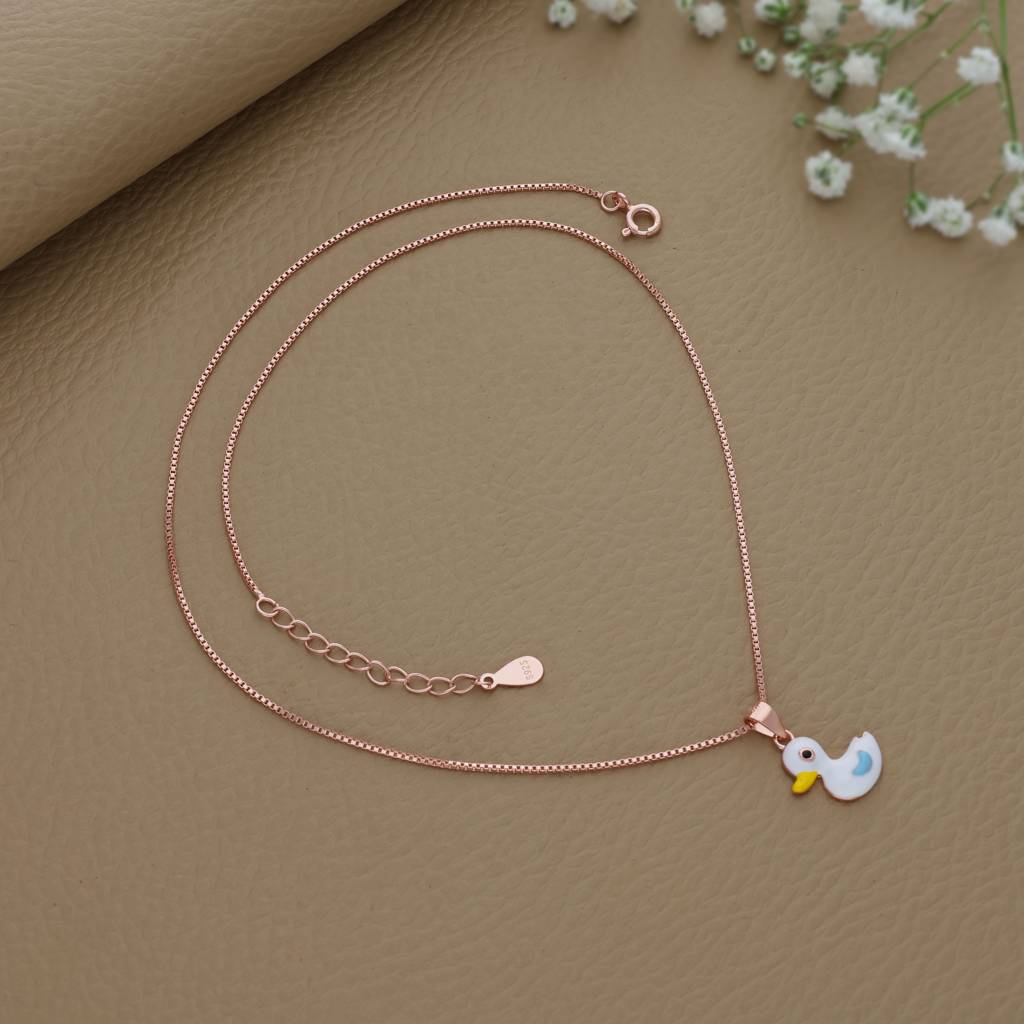 Lovely Duck Rose Gold Polish 925 Silver Kids Chain Pendant(3+ Years) : KP-174