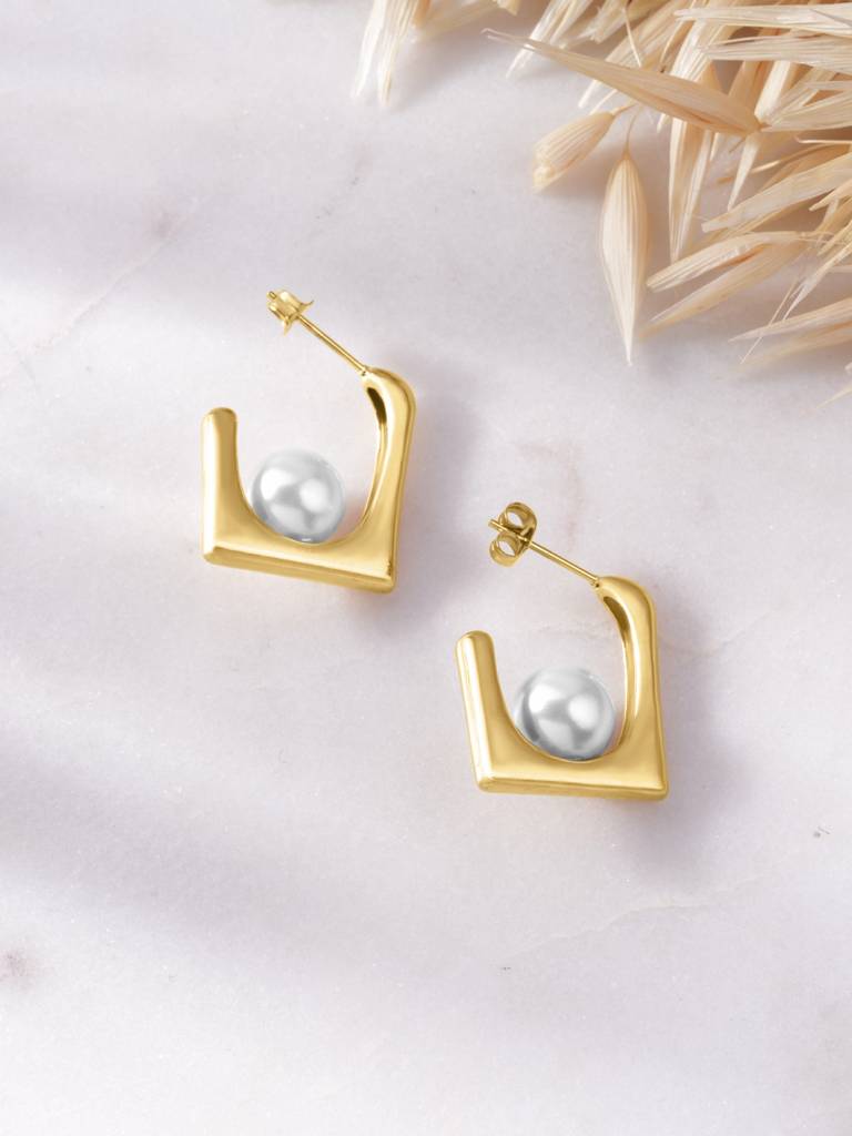 Palmonas Square Pearl Frame Stud Earring For Women - Waterproof & Anti-Tarnish : ER0453