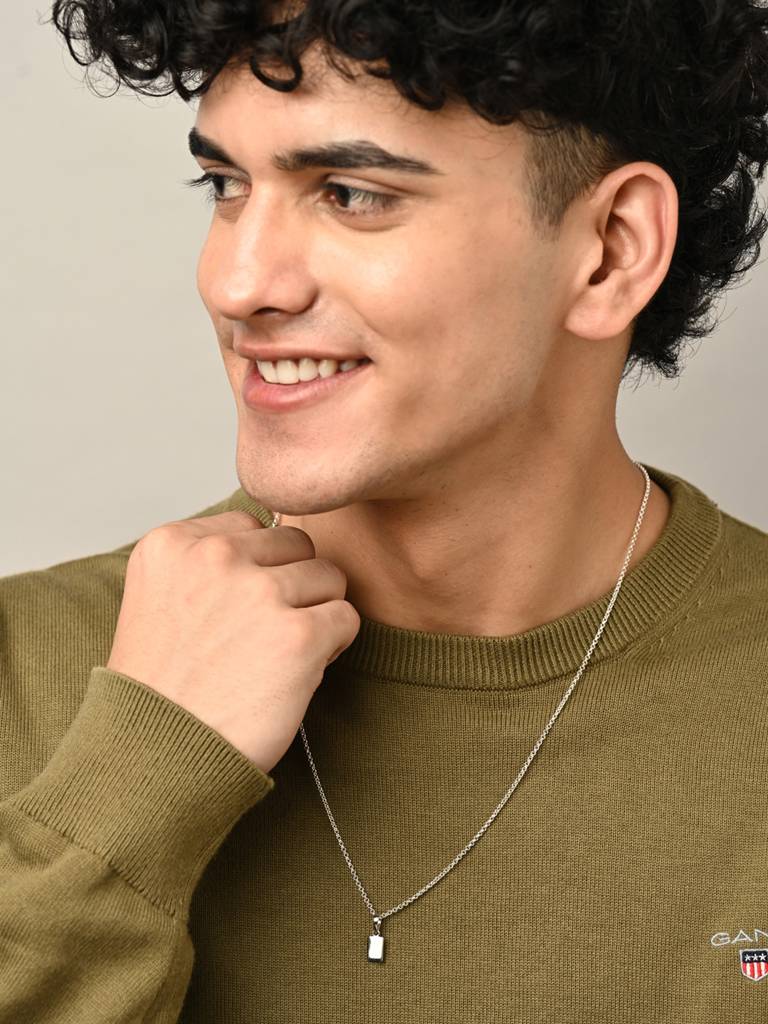 925 Silver Platinum Plated Isidor Men Pendant Necklace With Chain Gift For Men & Boys : CSMNP2