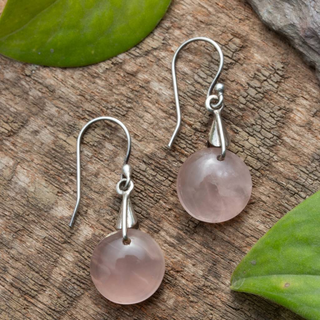 925 Sterling Silver Rose Quartz Earrings For Women | Healing Crystal Earrings | Elegant Everyday Jewelry : FU-0748