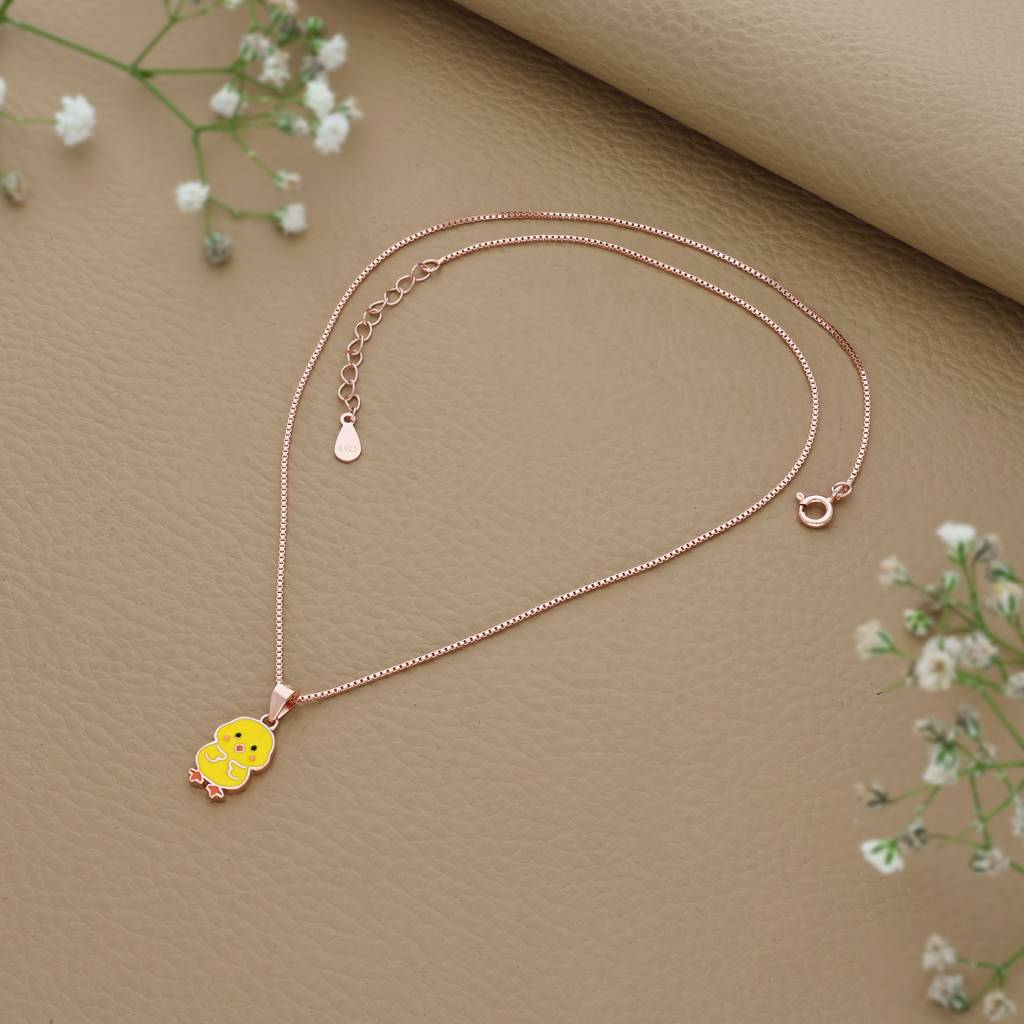 Sunny Duckie Rose Gold Polish 925 Silver Kids Chain Pendant (3+ Years) : KPT-1