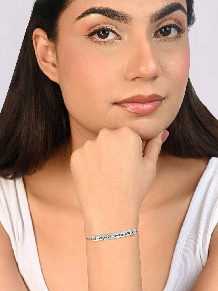 Love You To The Moon & Back Silver Bracelet : HALB2111