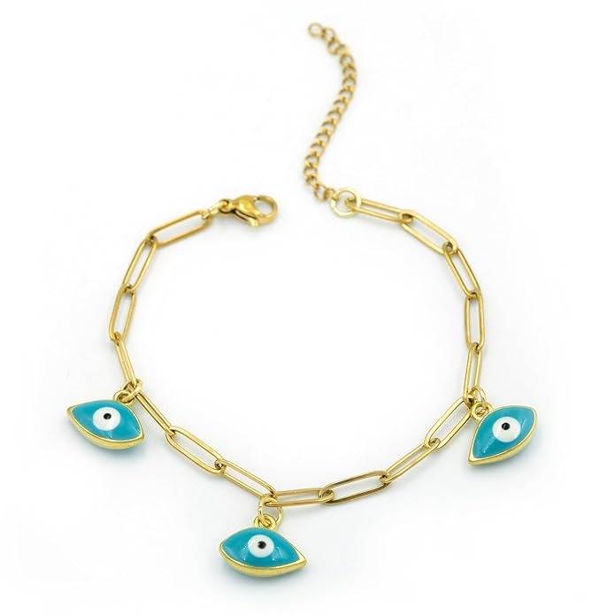 Gold Plated Anti Tarnish White Evil Eye Chain Bracelet For Women : HSPS60MB0905
