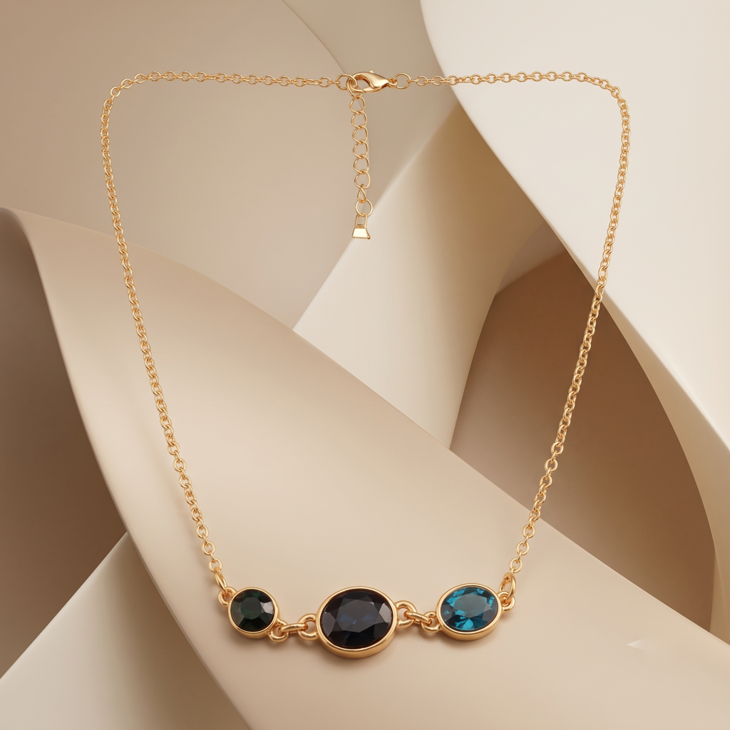 Gold Plated Brass Multi Stone Pendant Necklace : SCDELNL0465