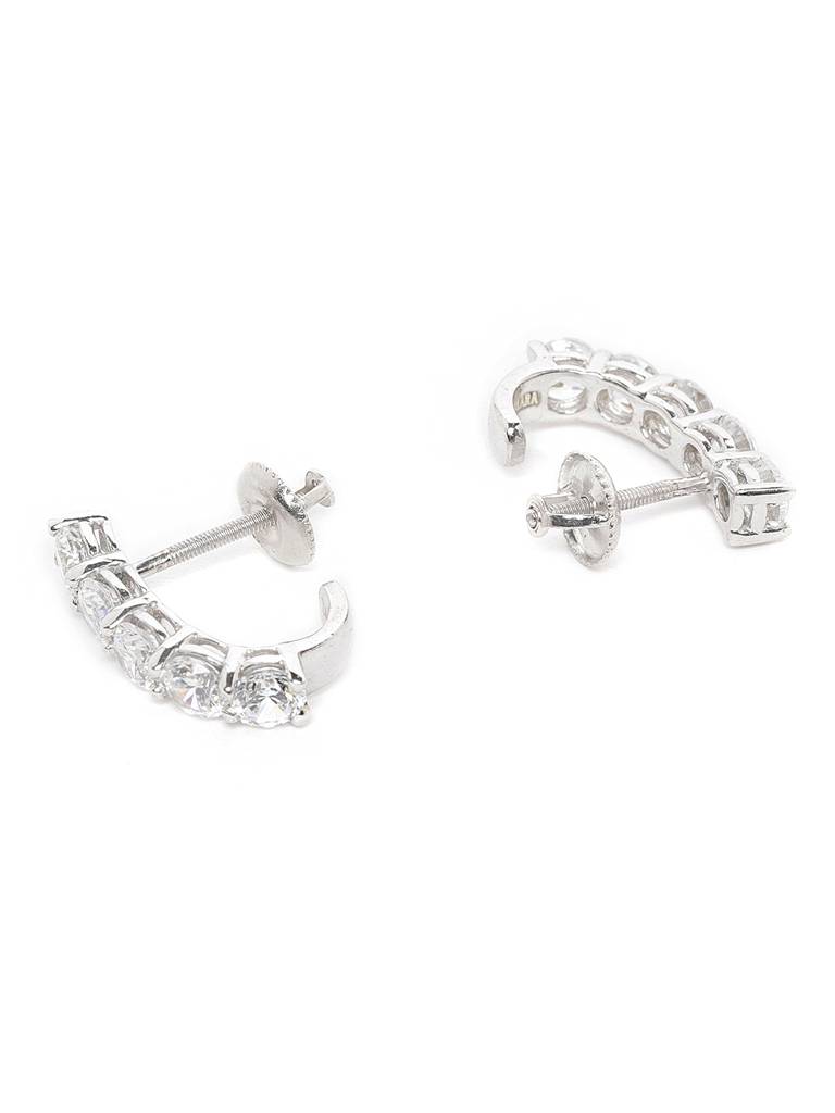 925 Sterling Silver Swiss Zirconia Hoop Remy Earring With Screw Back Gift For Women And Girls : CSWZHDE14