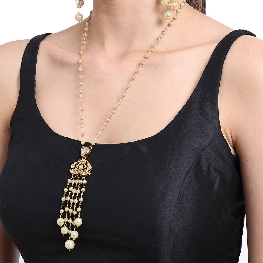 22Kt Gold-Plated Kundan And Pearl Cascade Necklace Set : PE25025