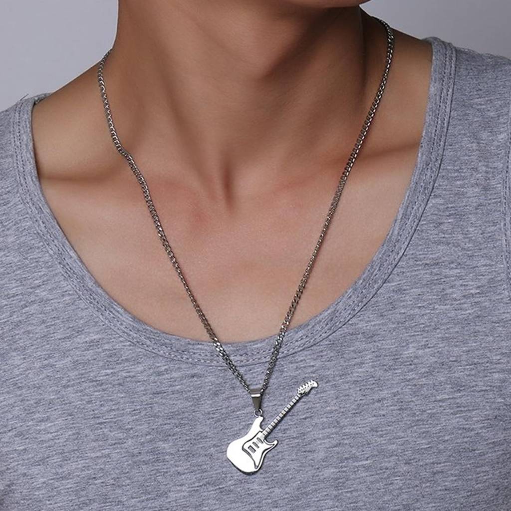 Stainless Steel Guitar Music Pendant Necklace For Men Boys : PX9P33