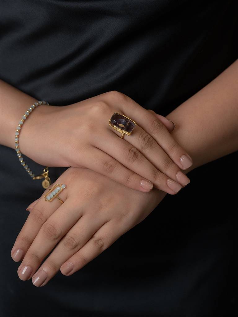 Aquamarine Rectangular Drop Ring : BG177e