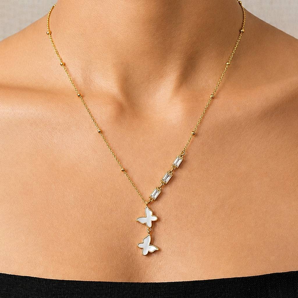 Crystal Butterfly Drop Anti-Tarnish Pendant Necklace For Women : JW-HSPS60MB2004