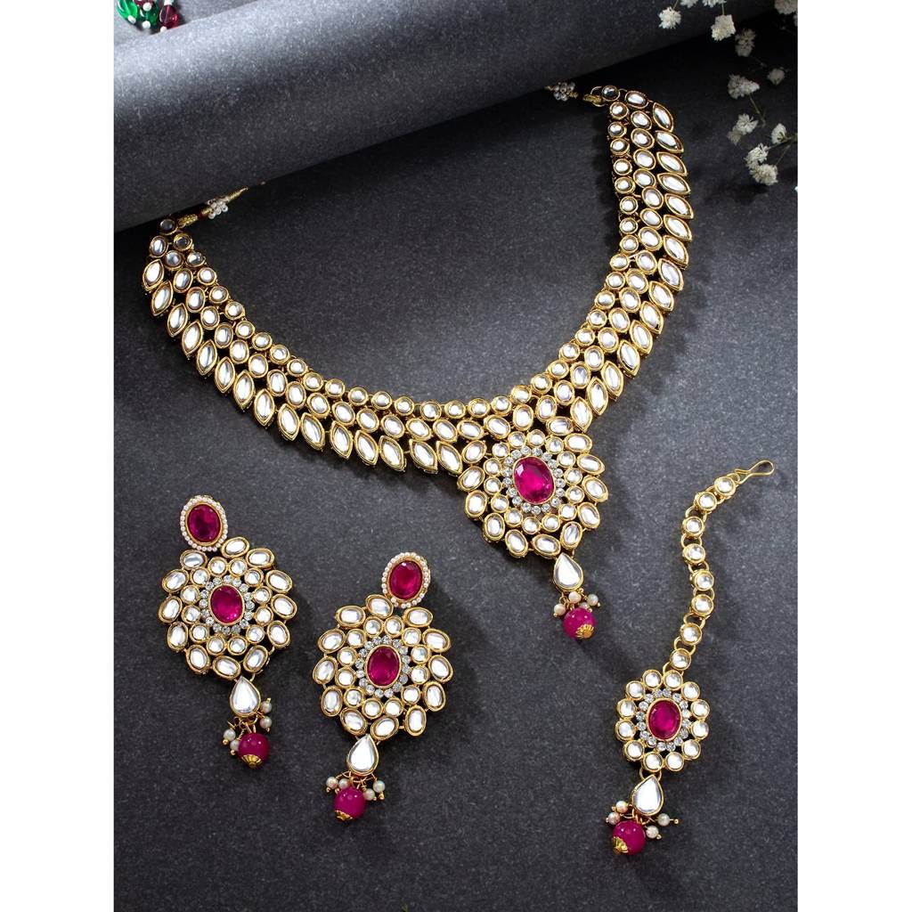 Eternz Certified Jewellery - Peora Indian Traditional Gold Plated Kundan Blue Jewellery Set With Earrings Maang Tikka For Women Girls (10 Inches)