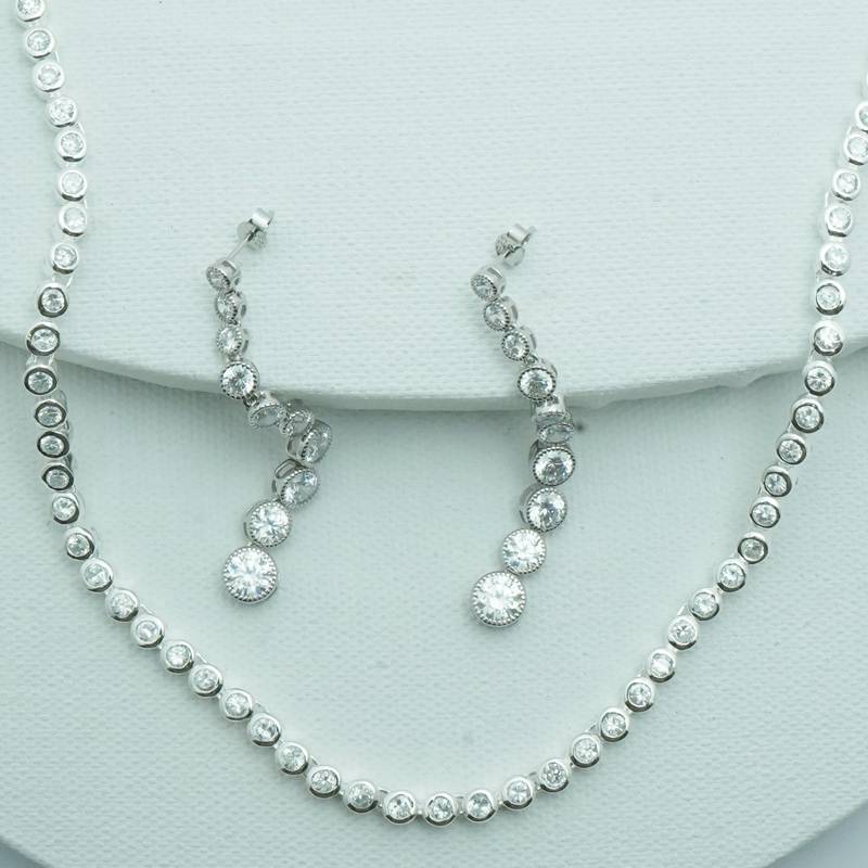 925 Siller 925 Pure Silver Necklace & Earrings, Ring Combo Set
